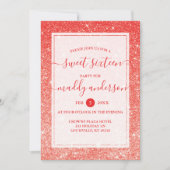 Red Faux Glitter Elegant Sweet 16 Birthday Kaart (Voorkant)