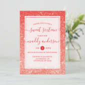 Red Faux Glitter Elegant Sweet 16 Birthday Kaart (Staand voorkant)