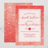Red Faux Glitter Elegant Sweet 16 Birthday Kaart (Voorkant / Achterkant)