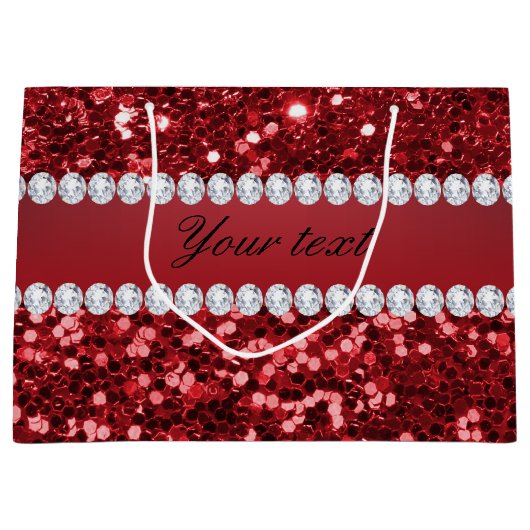 Red Faux Glitter en Diamonds Groot Cadeauzakje (Voorkant)