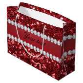 Red Faux Glitter en Diamonds Groot Cadeauzakje (Achterkant Gekanteld)