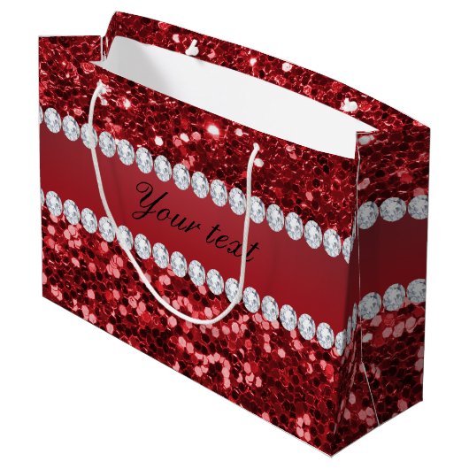 Red Faux Glitter en Diamonds Groot Cadeauzakje (Achterkant Gekanteld)