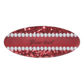 Red Faux Glitter en Diamonds Naambadge (Voorkant)