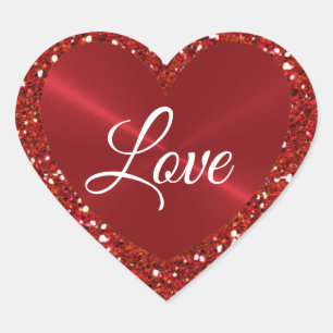 Red Faux Glitter en Heart Shaped Sticker