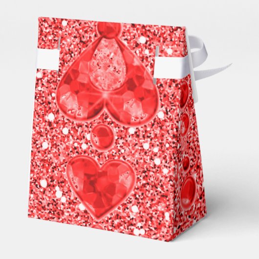 Red Faux Glitter & Heart Droplets Bedankdoosjes (Achterkant)