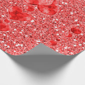 Red Faux Glitter & Heart Droplets Cadeaupapier (Hoek)