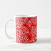 Red Faux Glitter & Heart Droplets Koffiemok (Links)
