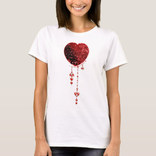 Red Faux Glitter Heart & Heart Droplets T-shirt