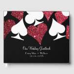 Red Faux Glitter Las Vegas Gastenboek<br><div class="desc">Dit hardcover gastenboek is voorzien van elegante typografie en grafische kaarten van pakken in wit en kersenrood faux glitter op een zwarte achtergrond. Perfect voor een bruiloft in Las Vegas in een kleine kapel buiten de strip, verwelkom uw gasten bij de receptie met een aangepast gastenboek en u zult een...</div>