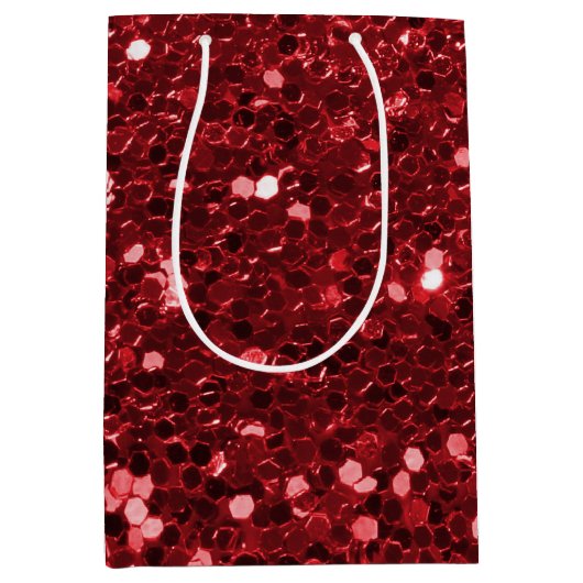 Red Faux Glitter Medium Cadeauzakje (Voorkant)