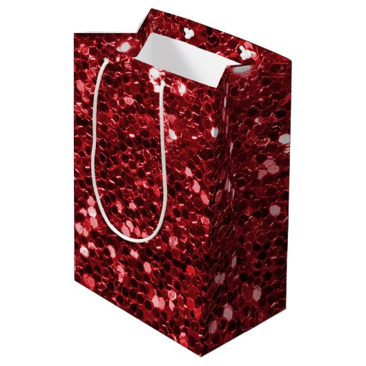 Red Faux Glitter Medium Cadeauzakje (Achterkant Gekanteld)
