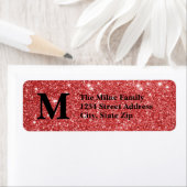 Red Faux Glitter Monogram - Retouradreslabels Etiket (Insitu)