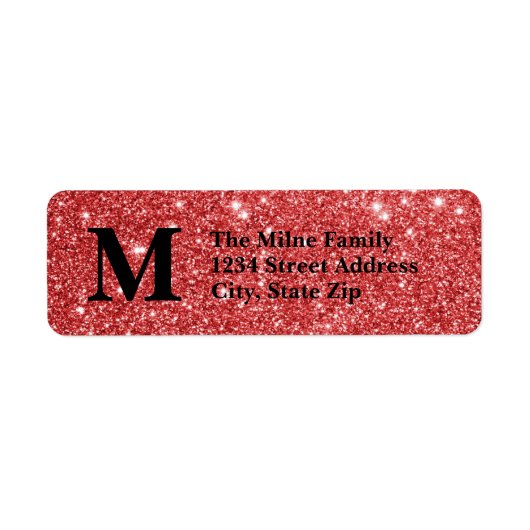 Red Faux Glitter Monogram - Retouradreslabels Etiket (Voorkant)