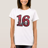 Red Faux Glitter Print Sweet Sixteen 16 Verjaardag T-shirt (Voorkant)