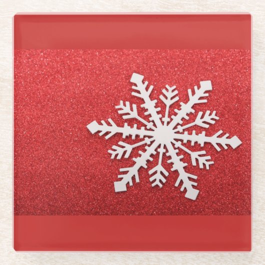Red Faux Glitter Snowflake Drank Glazen Onderzetter (Voorkant)