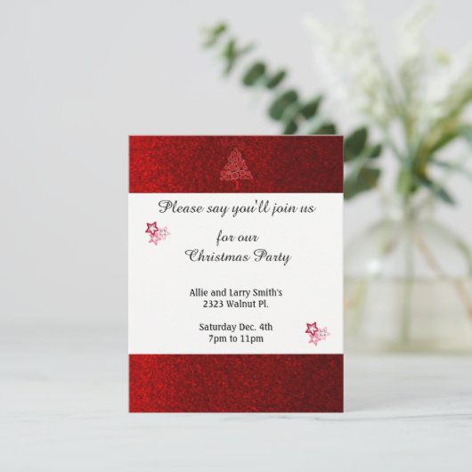 Red Faux Glitter Stars Kerstfeest Kaart (Staand voorkant)