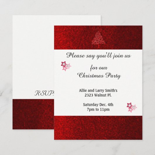 Red Faux Glitter Stars Kerstfeest Kaart (Voorkant / Achterkant)