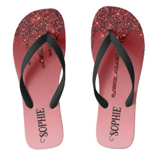 Red Faux Glitter Teenslippers