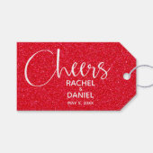 Red Faux Glitter Wedding Favor Cadeaulabel (Voorkant (Horizontaal))
