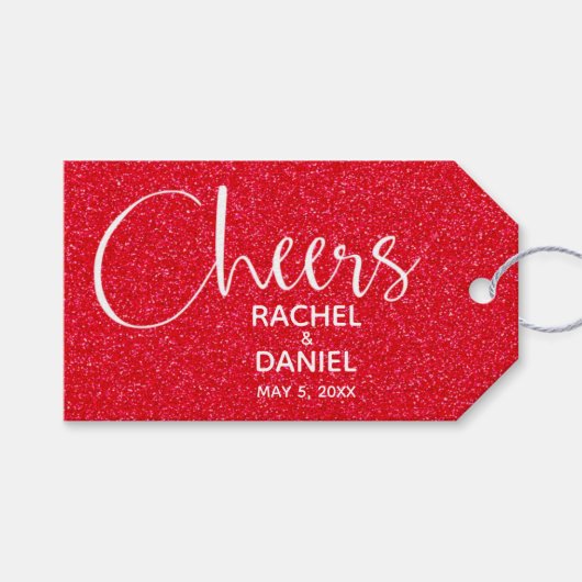 Red Faux Glitter Wedding Favor Cadeaulabel (Voorkant (Horizontaal))