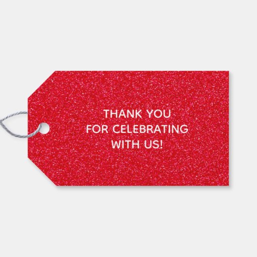 Red Faux Glitter Wedding Favor Cadeaulabel (Achterkant Horizontaal)