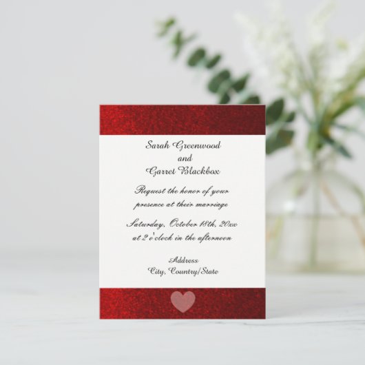 Red Faux Glitter Wedding Invitation Kaart (Staand voorkant)