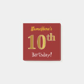 Red, Faux Gold 10th Birthday, met aangepaste naam Post-it® Notes (Voorkant)