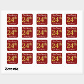 Red, Faux Gold 24th Birthday + Sticker voor aangep (Vel)