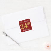 Red, Faux Gold 24th Birthday + Sticker voor aangep (Envelop)