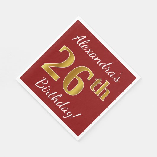 Red, Faux Gold 26th Birthday + aangepaste naam Servet (Hoek)