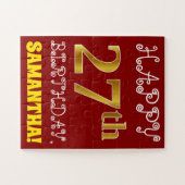 Red, Faux Gold 27th Birthday + Eigen naam Puzzle Legpuzzel (Horizontaal)