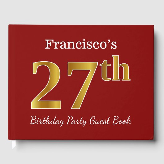 Red, Faux Gold 27th Birthday Party + aangepaste na Gastenboek (Voorkant)