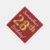 Red, Faux Gold 28th Birthday + aangepaste naam Servet (Hoek)