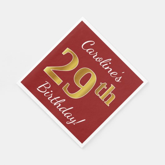 Red, Faux Gold 29th Birthday + aangepaste naam Servet (Hoek)