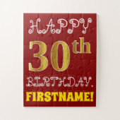 Red, Faux Gold 30th Birthday + Eigen naam Puzzle Legpuzzel (Verticaal)