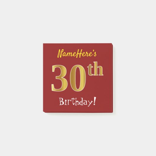 Red, Faux Gold 30th Birthday, met aangepaste naam Post-it® Notes (Voorkant)