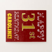 Red, Faux Gold 31st Birthday + aangepaste naam Puz Legpuzzel (Horizontaal)