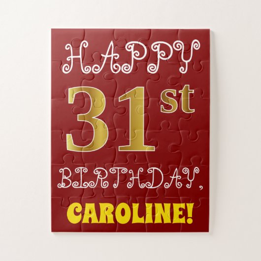 Red, Faux Gold 31st Birthday + aangepaste naam Puz Legpuzzel (Verticaal)
