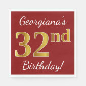 Red, Faux Gold 32e verjaardag + aangepaste naam Servet (Voorkant)