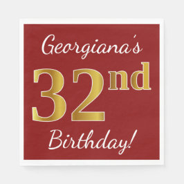 Red, Faux Gold 32e verjaardag + aangepaste naam Servet