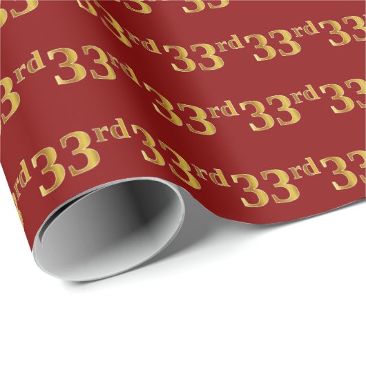 Red, Faux Gold 33e (Dertigderde) gebeurtenis Cadeaupapier (Rol Hoek)