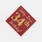 Red, Faux Gold 34th Birthday + aangepaste naam Servet (Hoek)