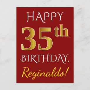 Red, Faux Gold 35th Birthday + Eigen naam Briefkaart