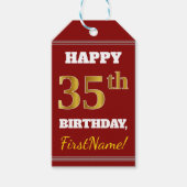 Red, Faux Gold 35th Birthday + Eigen naam Cadeaulabel (Voorkant)