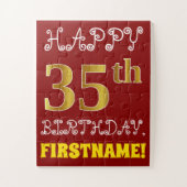 Red, Faux Gold 35th Birthday + Eigen naam Puzzle Legpuzzel (Verticaal)