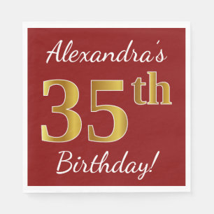 Red, Faux Gold 35th Birthday + Eigen naam Servet
