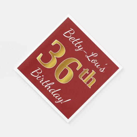 Red, Faux Gold 36th Birthday + aangepaste naam Servet (Hoek)