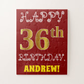 Red, Faux Gold 36th Birthday + Eigen naam Puzzle Legpuzzel (Verticaal)