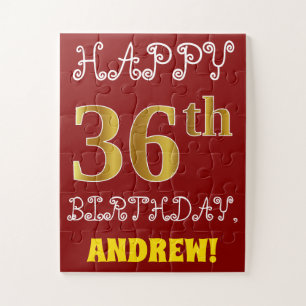 Red, Faux Gold 36th Birthday + Eigen naam Puzzle Legpuzzel