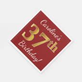 Red, Faux Gold 37th Birthday + aangepaste naam Servet (Hoek)